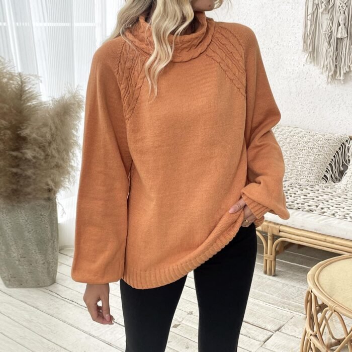 2025 New Autumn and Winter European and American Sweaters for Women Straight Floral Half Turtleneck Princess Sleeves Amazon Cross-Border Sweaters - Image 1