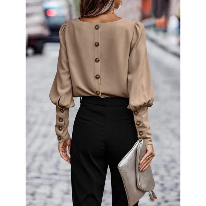 Foreign Trade European and American Clothing Cross-Border Amazon Independent Station Aliexpress T-Shirt Long-Sleeved Button Pure Color Casual Top - Image 2