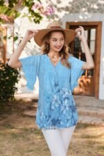 Summer cross-border European and American women's T-shirt Amazon V-neck short sleeved fashion thin mesh women's top shirt for women - Image 11