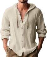 Cross-Border Amazon 2025 New Spring and Summer Men's Hooded T-Shirt Pure Color Cotton and Linen Men's Casual Long-Sleeved Top - Image 6