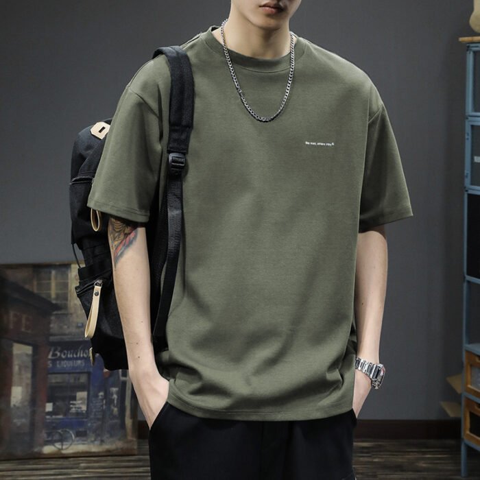 Heavy short-sleeved T-shirt men's top clothes summer new American cotton fashion brand bottoming white loose half-sleeved T-shirt - Image 4