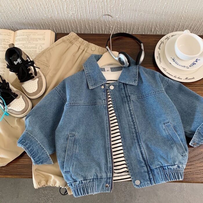 Bangcheng Kidsren's Denim Jacket 2025 Spring & Fall New Korean Style Handsome Jacket for Boys and Girls Huzhou Zhili Kidsren's Clothing Trend - Image 1