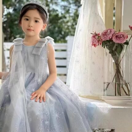 Original Elsa Elsa Snow Princess Girl Princess Dress Super Fairy Little Girl Birthday Puffy Dress Children's Cloak Summer
