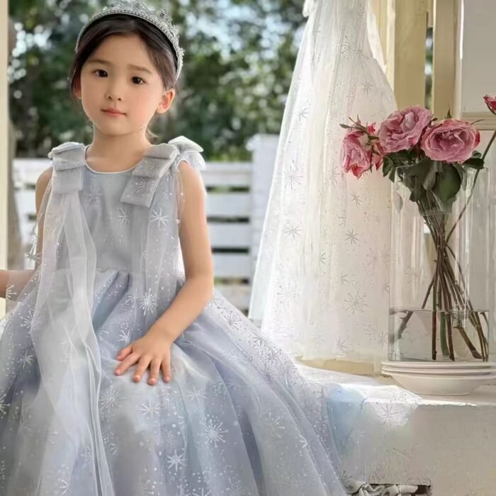 Original Elsa Elsa Snow Princess Girl Princess Dress Super Fairy Little Girl Birthday Puffy Dress Children's Cloak Summer - Image 1