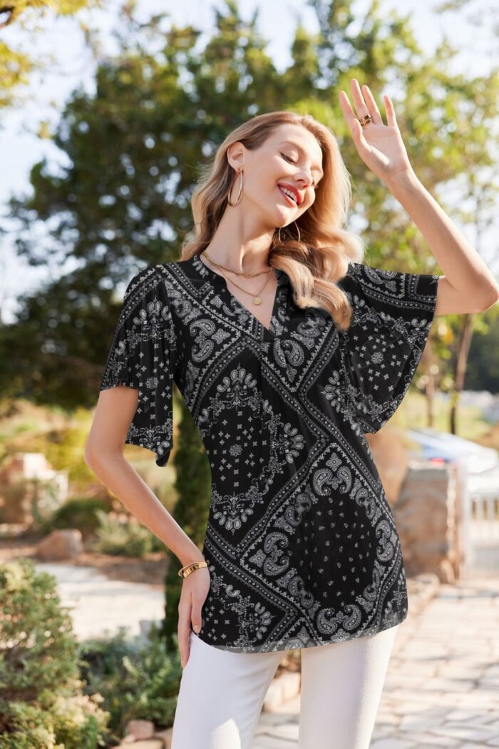 Summer cross-border European and American women's T-shirt Amazon V-neck short sleeved fashion thin mesh women's top shirt for women - Image 9