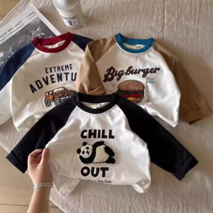 2025 New Spring & Fall Patch Kidsren's Clothing Boys' T-Shirts Long-Sleeved Spring Cotton Bottoming Shirts Kidsren's Multi-Color Boys