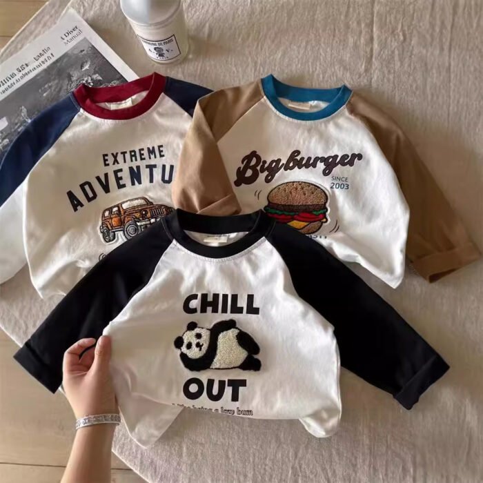 2025 New Spring & Fall Patch Kidsren's Clothing Boys' T-Shirts Long-Sleeved Spring Cotton Bottoming Shirts Kidsren's Multi-Color Boys - Image 1