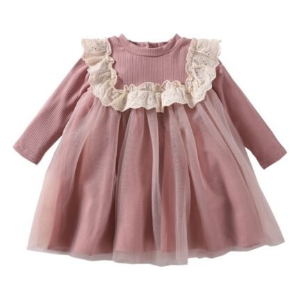 Girls' Spring and Autumn New Princess dress cotton fashionable western style long sleeve jumpsuit gauze dress Korean style western style dress