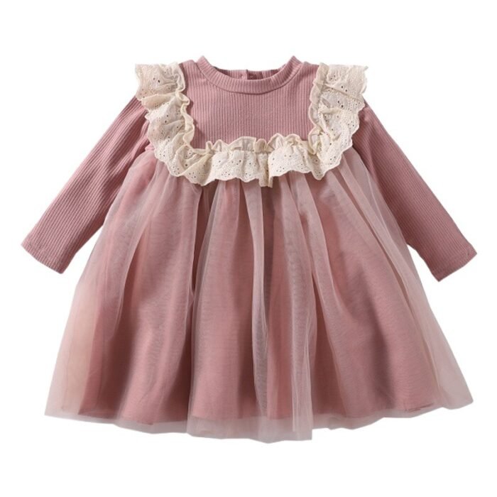 Girls' Spring and Autumn New Princess dress cotton fashionable western style long sleeve jumpsuit gauze dress Korean style western style dress - Image 1