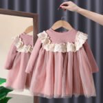 Girls' Spring and Autumn New Princess dress cotton fashionable western style long sleeve jumpsuit gauze dress Korean style western style dress - Image 2
