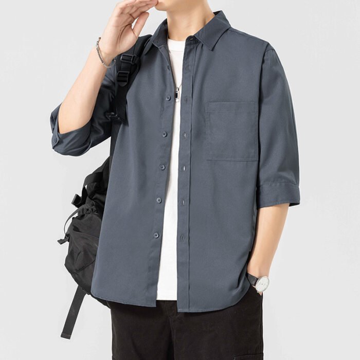 Short Sleeve Shirt Men's 2025 New Summer Thin Workwear Casual Men's Top Summer Seven-point Shirt Jacket - Image 1