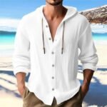 Cross-Border Amazon 2025 New Spring and Summer Men's Hooded T-Shirt Pure Color Cotton and Linen Men's Casual Long-Sleeved Top - Image 3
