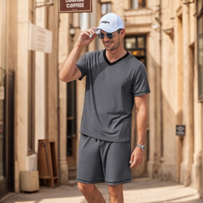 Summer Amazon European and American Men's Casual suit Short-sleeved Shorts Two-piece Set Contrast Color Sports Casual Men's Wear - Image 7