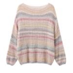 Colorful Striped Long-sleeved Sweater Women's Thin Spring New Lazy-style Hollow-out Loose off-shoulder Mohair Sweater - Image 4
