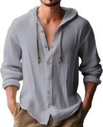 Cross-Border Amazon 2025 New Spring and Summer Men's Hooded T-Shirt Pure Color Cotton and Linen Men's Casual Long-Sleeved Top - Image 4
