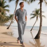 2025 Cross-border European and American Men's New Independent Station Casual Comfortable Button Turnaround Shirt Short-sleeved Trousers Beach suit - Image 7