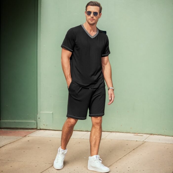 Summer Amazon European and American Men's Casual suit Short-sleeved Shorts Two-piece Set Contrast Color Sports Casual Men's Wear - Image 3