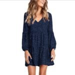 Cross-Border European and American Export New Women's Fashion V Neck Long-Sleeved Polka-Dot Ruffled Loose Casual Dress - Image 2