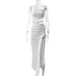 2024 European and American hot selling sloping collar camisole women's dress, European and American sexy lace up hollow out long dress, slit dress - Image 4