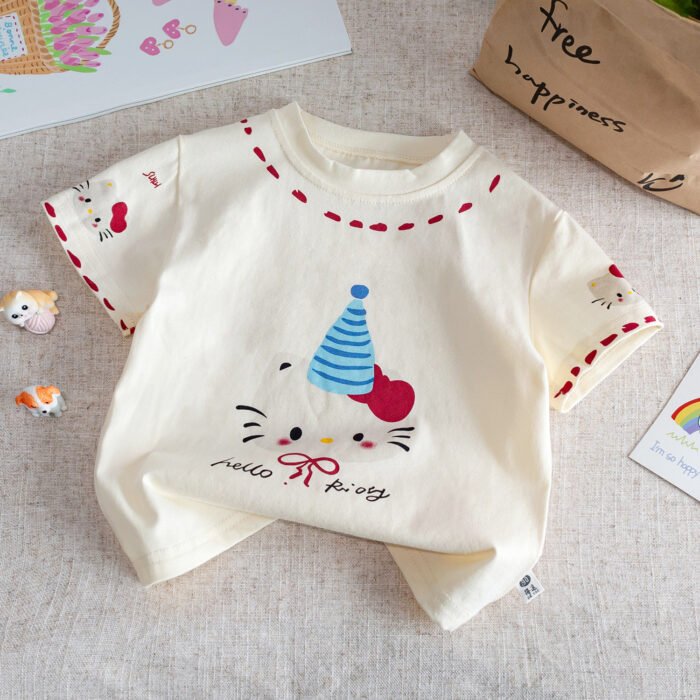 Girls' Short-sleeved T-shirt Children's Summer 2025 New Style Beautiful Super Good-looking Women's Top Cartoon Base Shirt - Image 1