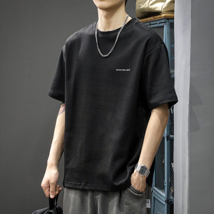 Heavy short-sleeved T-shirt men's top clothes summer new American cotton fashion brand bottoming white loose half-sleeved T-shirt - Image 3