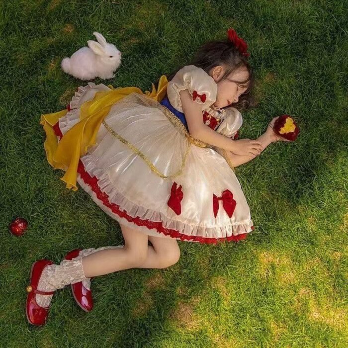 Summer Lolita Snow White Dress for Girls, Elegant Children's Summer Dress, Girls' Yarn Dress, Birthday Dress - Image 1