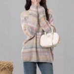 Colorful Striped Long-sleeved Sweater Women's Thin Spring New Lazy-style Hollow-out Loose off-shoulder Mohair Sweater - Image 3