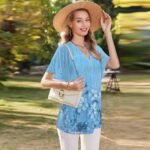 Summer cross-border European and American women's T-shirt Amazon V-neck short sleeved fashion thin mesh women's top shirt for women - Image 2