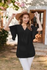 Summer cross-border European and American women's T-shirt Amazon V-neck short sleeved fashion thin mesh women's top shirt for women - Image 6