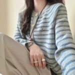 Color blocking striped knitted cardigan for women's outerwear, 2025 autumn and winter new round neck loose sweater jacket top - Image 2