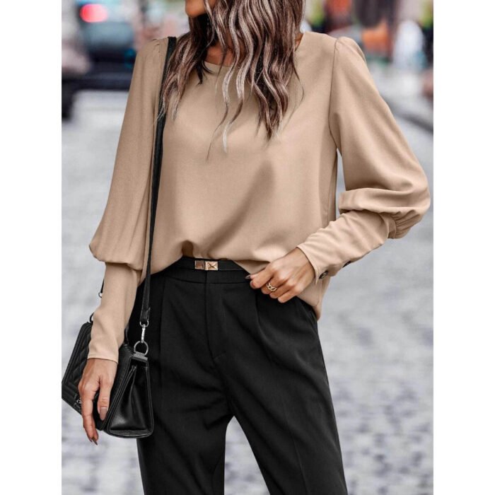 Foreign Trade European and American Clothing Cross-Border Amazon Independent Station Aliexpress T-Shirt Long-Sleeved Button Pure Color Casual Top - Image 5