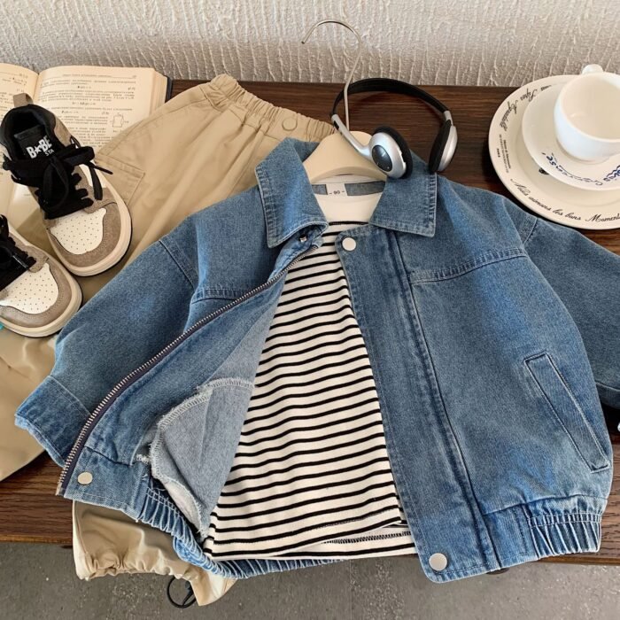 Bangcheng Kidsren's Denim Jacket 2025 Spring & Fall New Korean Style Handsome Jacket for Boys and Girls Huzhou Zhili Kidsren's Clothing Trend - Image 3