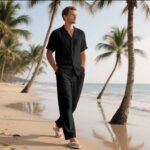 2025 Cross-border European and American Men's New Independent Station Casual Comfortable Button Turnaround Shirt Short-sleeved Trousers Beach suit - Image 8