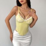 Cross-border sexy perspective mesh stitching lace chest cotton hot girl backless fishbone high-grade camisole 70113 - Image 8