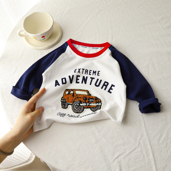 2025 New Spring & Fall Patch Kidsren's Clothing Boys' T-Shirts Long-Sleeved Spring Cotton Bottoming Shirts Kidsren's Multi-Color Boys - Image 2