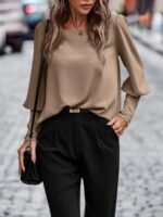 Foreign Trade European and American Clothing Cross-Border Amazon Independent Station Aliexpress T-Shirt Long-Sleeved Button Pure Color Casual Top - Image 6