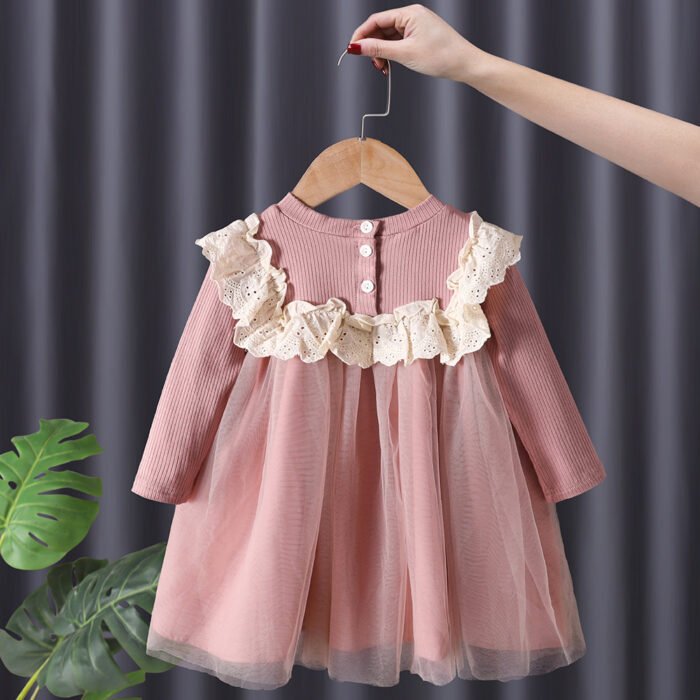 Girls' Spring and Autumn New Princess dress cotton fashionable western style long sleeve jumpsuit gauze dress Korean style western style dress - Image 3