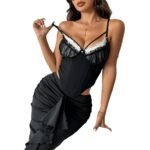 Cross-border sexy perspective mesh stitching lace chest cotton hot girl backless fishbone high-grade camisole 70113 - Image 5