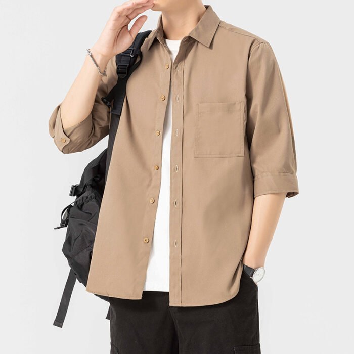 Short Sleeve Shirt Men's 2025 New Summer Thin Workwear Casual Men's Top Summer Seven-point Shirt Jacket - Image 3