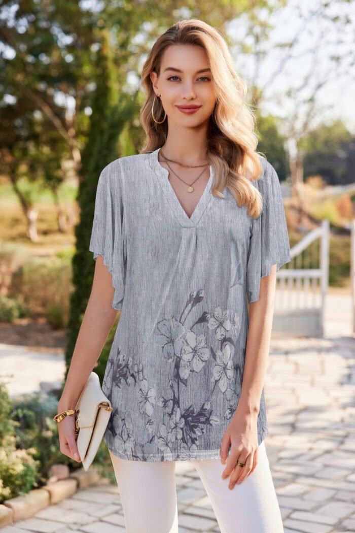 Summer cross-border European and American women's T-shirt Amazon V-neck short sleeved fashion thin mesh women's top shirt for women - Image 12