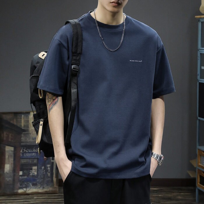 Heavy short-sleeved T-shirt men's top clothes summer new American cotton fashion brand bottoming white loose half-sleeved T-shirt - Image 1