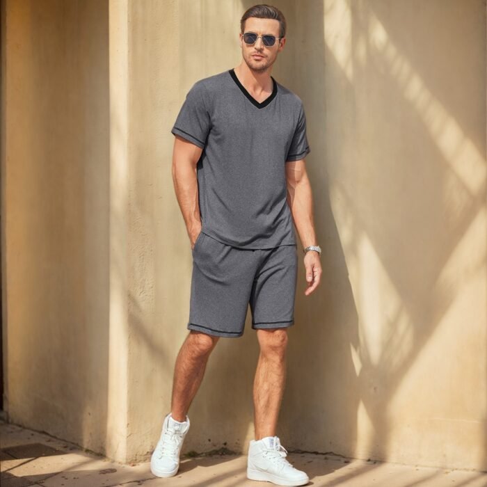 Summer Amazon European and American Men's Casual suit Short-sleeved Shorts Two-piece Set Contrast Color Sports Casual Men's Wear - Image 1